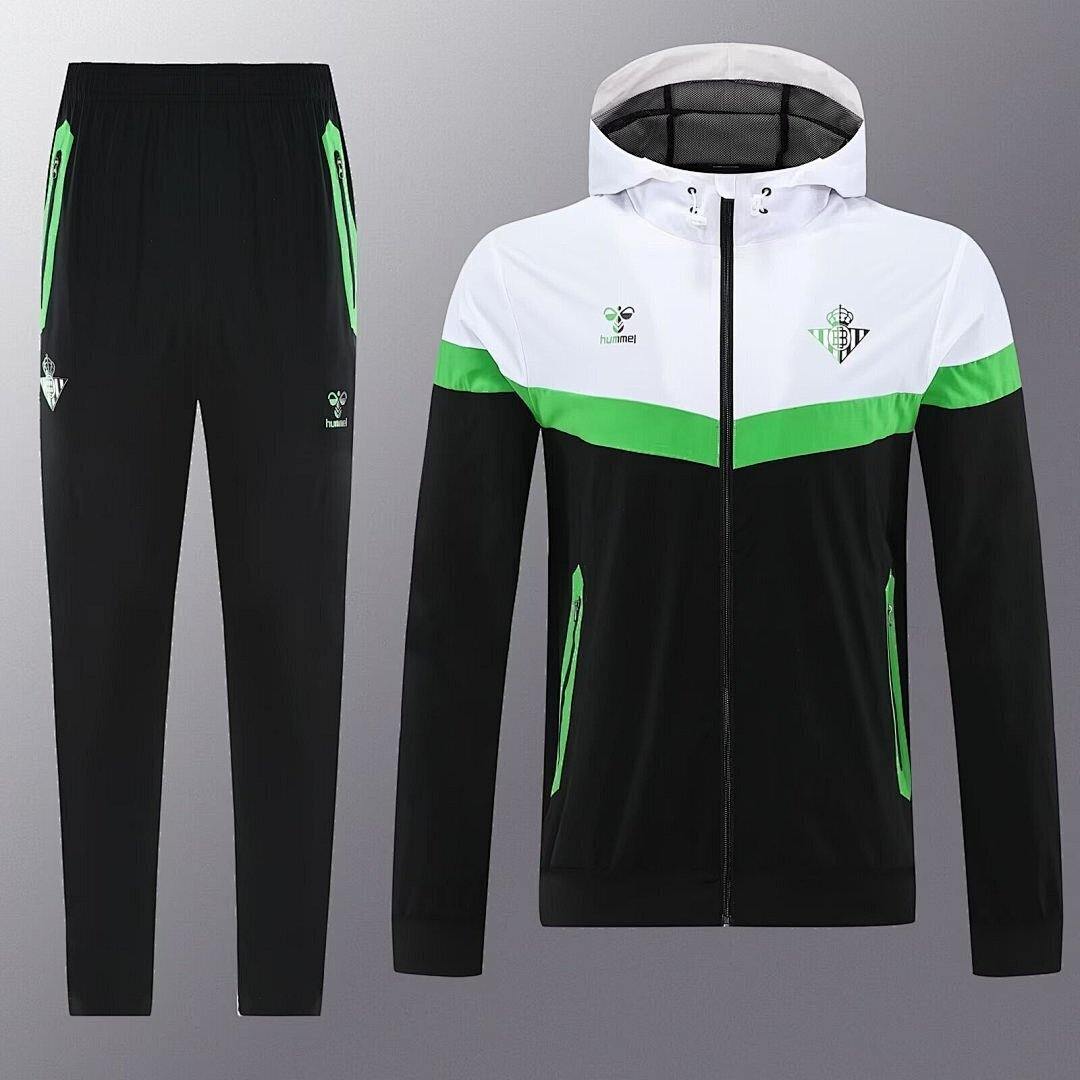 Real Betis 2025/26 Black White Windbreaker Suit Size S-2XL