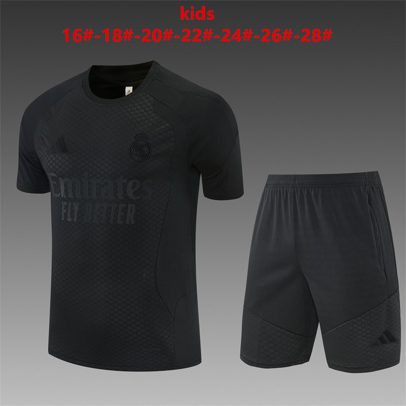 2026/27 Real Madrid All Black Training Kids Kit Jerseys Size 16-28