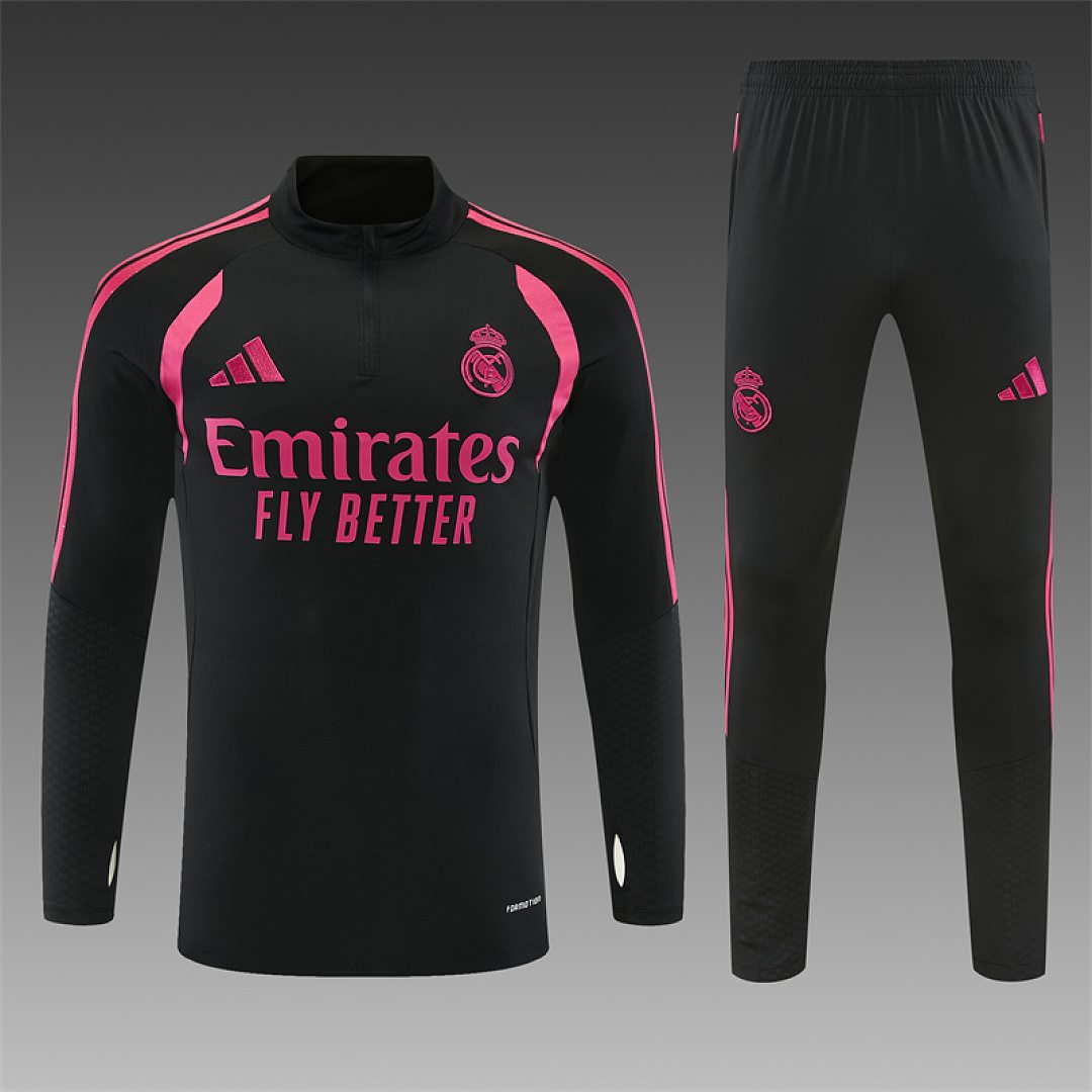 2026/27 Real Madrid Black and Rose Half Zip Training Suit S-2XL