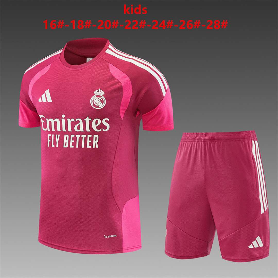 Ensemble de football enfant Real Madrid Rose rouge entraînement — 2026/27 · tailles 16–28