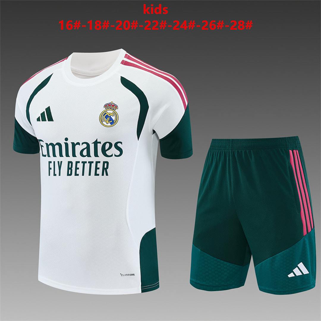 2026/27 Real Madrid White and Green Training Kids Kit Jersey Size 16-28