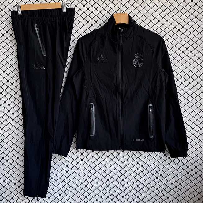 Real Madrid 2025/26 Black Windbreaker Suit Size S-2XL