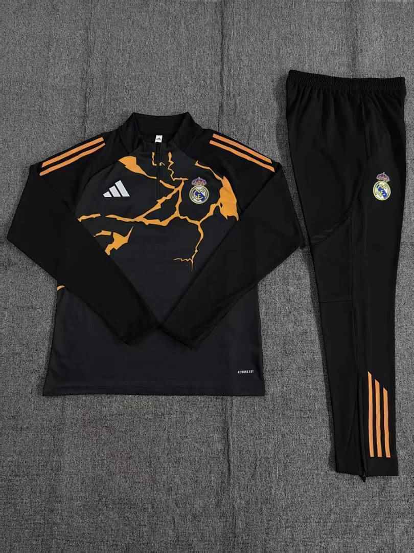 Real Madrid 2025/26 Black and Orange Half zipper training clothes Kid Size 10-18