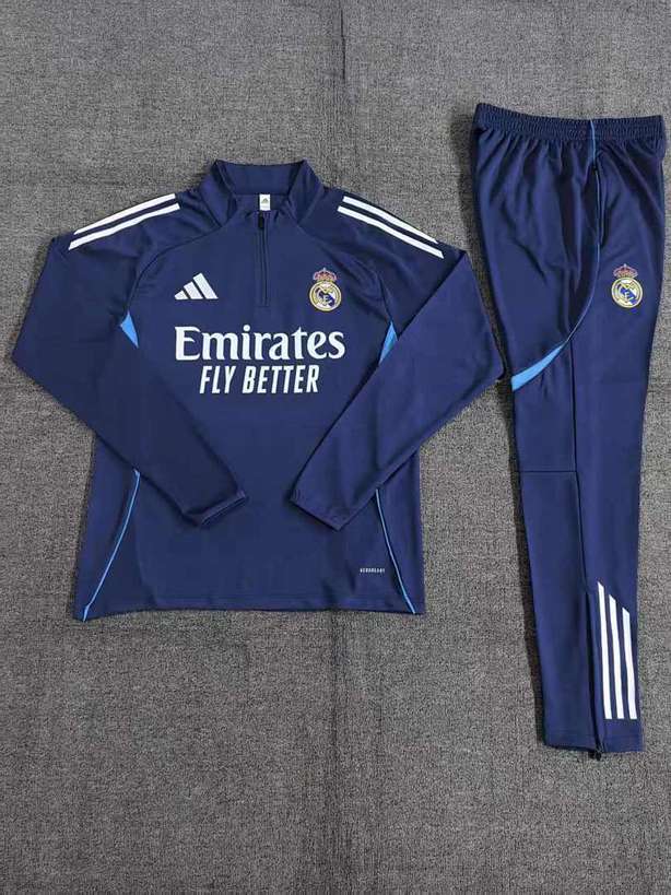 Real Madrid 2025/26 Dark Blue Half zipper training clothes Kid Size 10-18
