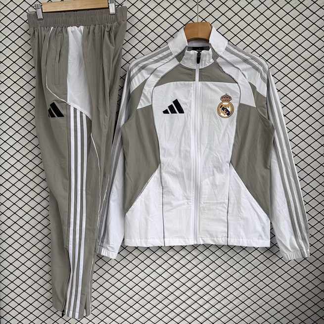 Real Madrid 2025/26 Gray and White Windbreaker Suit Size S-2XL
