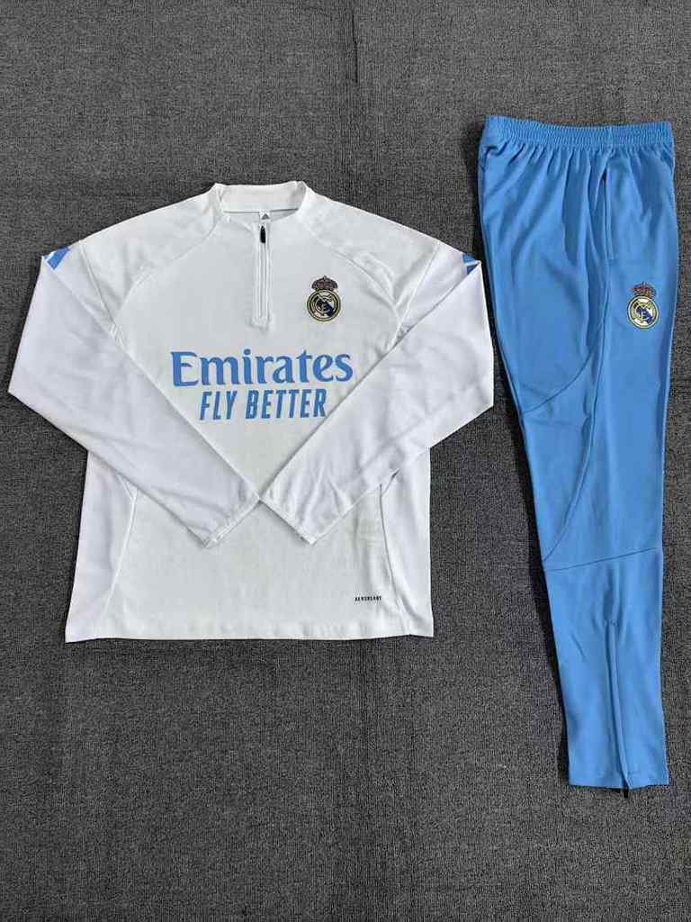 Real Madrid 2025/26 White Half zipper training clothes Kid Size 10-18