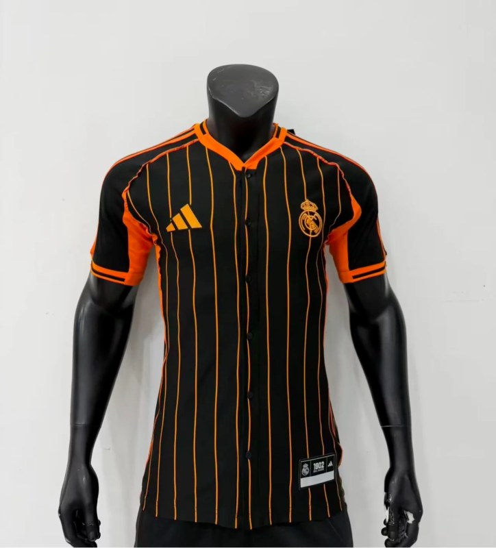Real Madrid 2025/26 black orange Player Version Baseball jersey size S-2XL