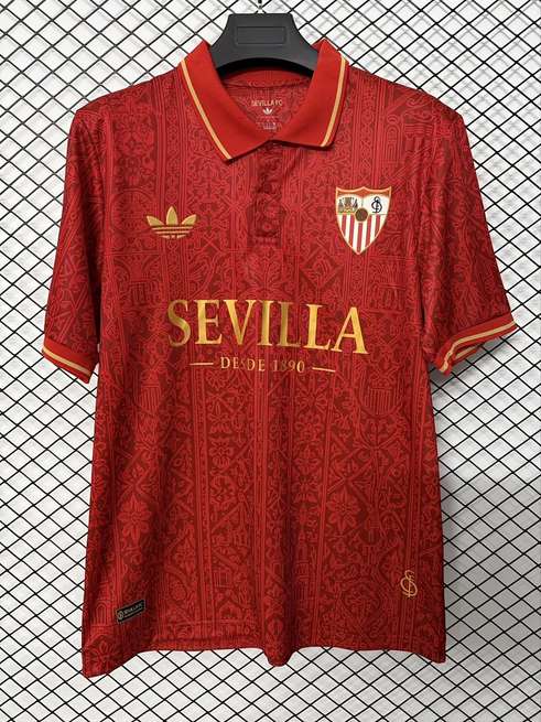 Maillot de football Sevilla rouge style streetwear — 2026/27 · tailles S–4XL