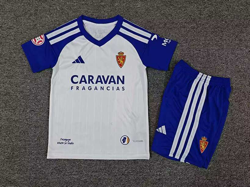2025/26 Real Zaragoza Home Kids Kit Jersey Size 16-28