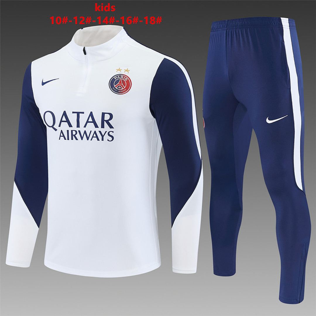 2026/27 PSG White Half Zip Kids Training Suit 10-18