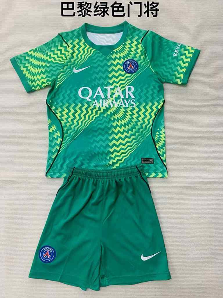 PSG Paris 2026/27 Green Goalkeeper Kids Kit Size 16-28