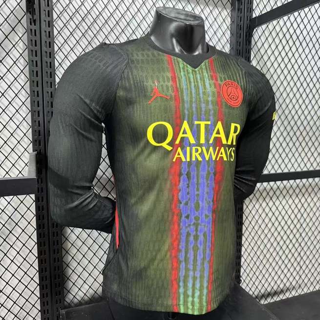 Maillot de football PSG vert foncé — 2026/27 · Troisième maillot · Version joueur · Manches longues · tailles S–XXL