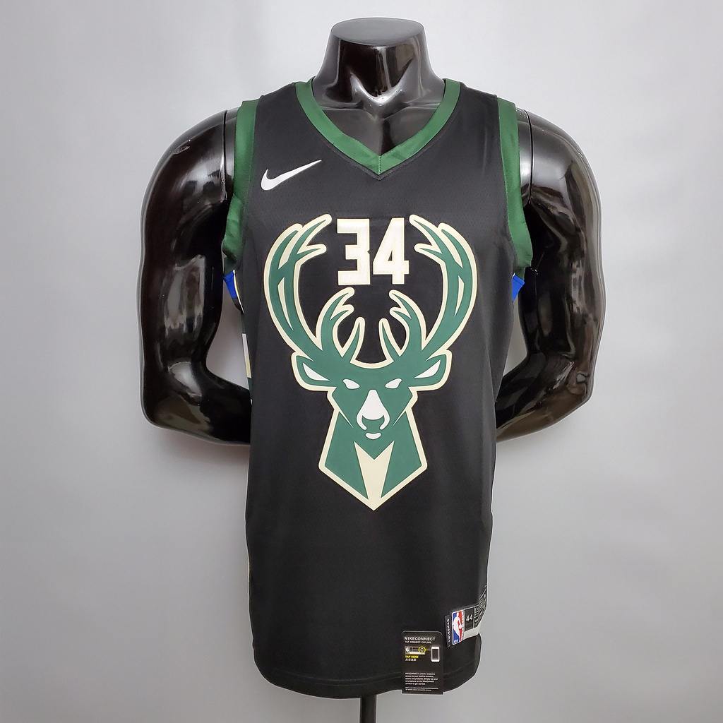 Maillot de basket Antetokounmpo #34 Bucks noir NBA Size_XS_XXL Nike Connect hommage