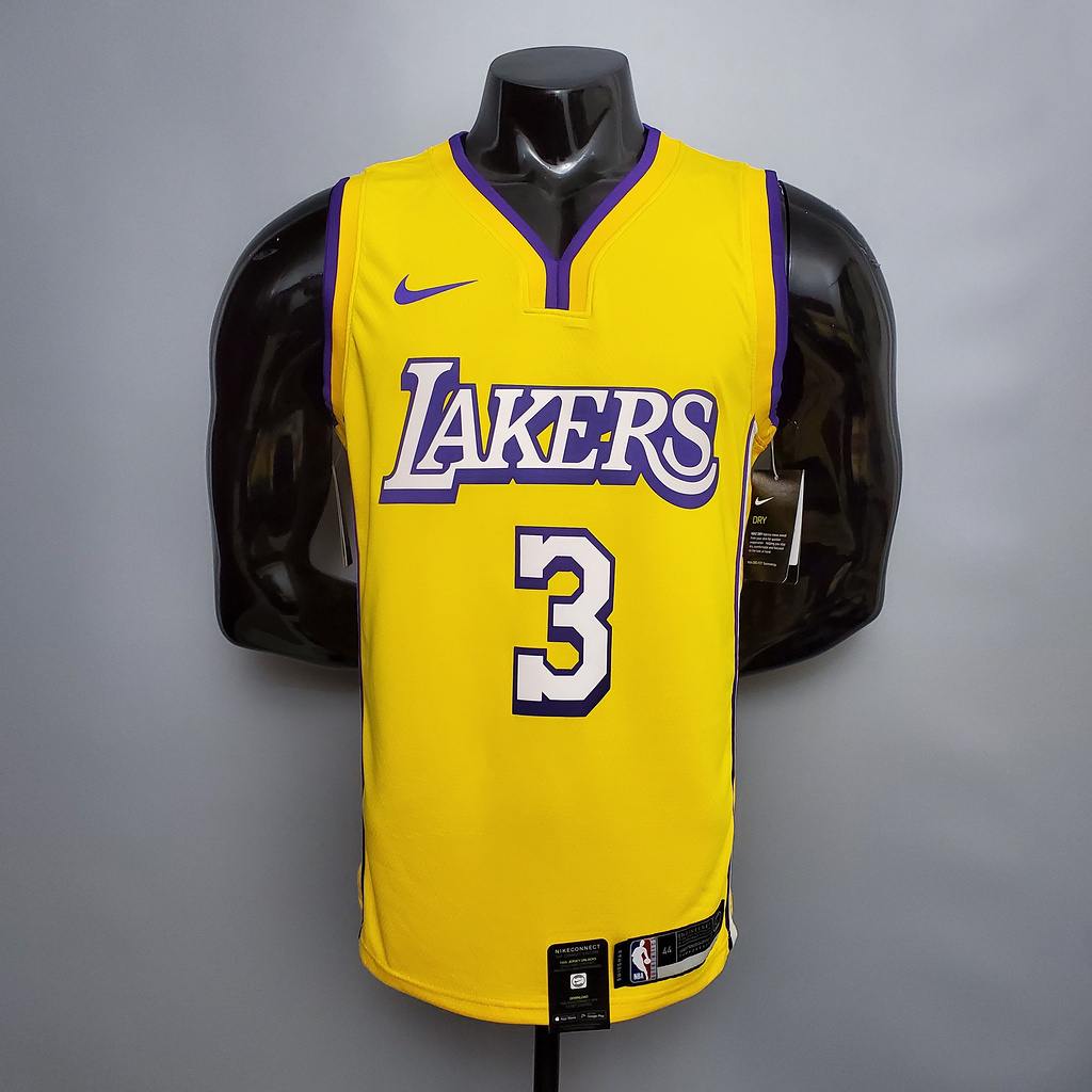 DAVIS #3 Lakers V_neck City Edition yellow NBA jersey Size_XS_XXL Nike connect recognition