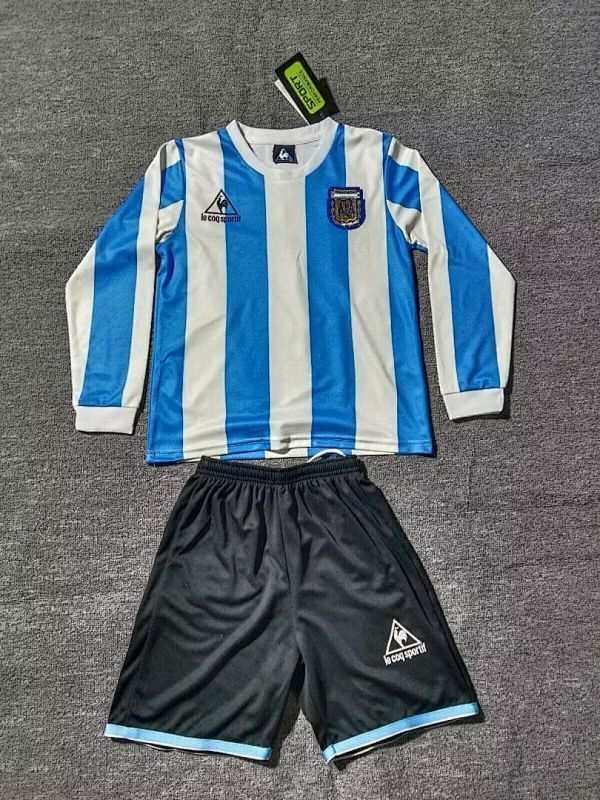 Ensemble de football enfant Argentine — 1986 · Domicile · Rétro · Manches longues · tailles 16–28
