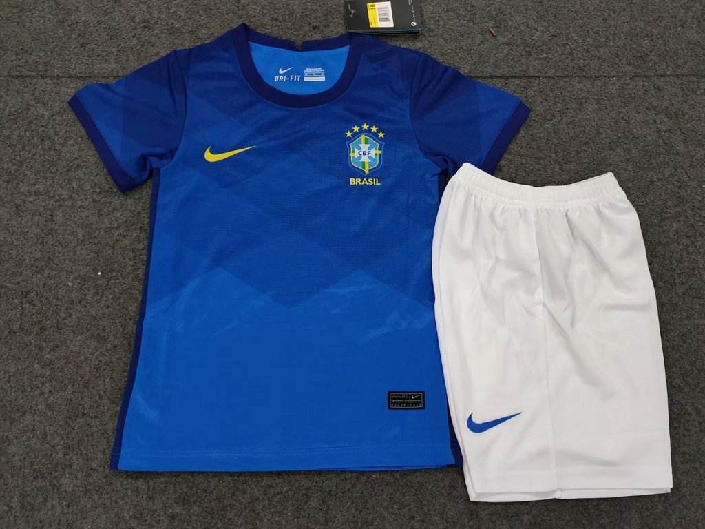 2020 Brazil away blue kids kit