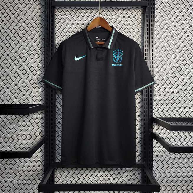 2023 Brazil black with sky blue logo POLO