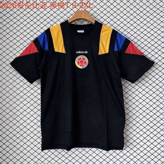 2026 Colombia Black EQT Tricolor Casual Retro T-Shirt Size S-2XL
