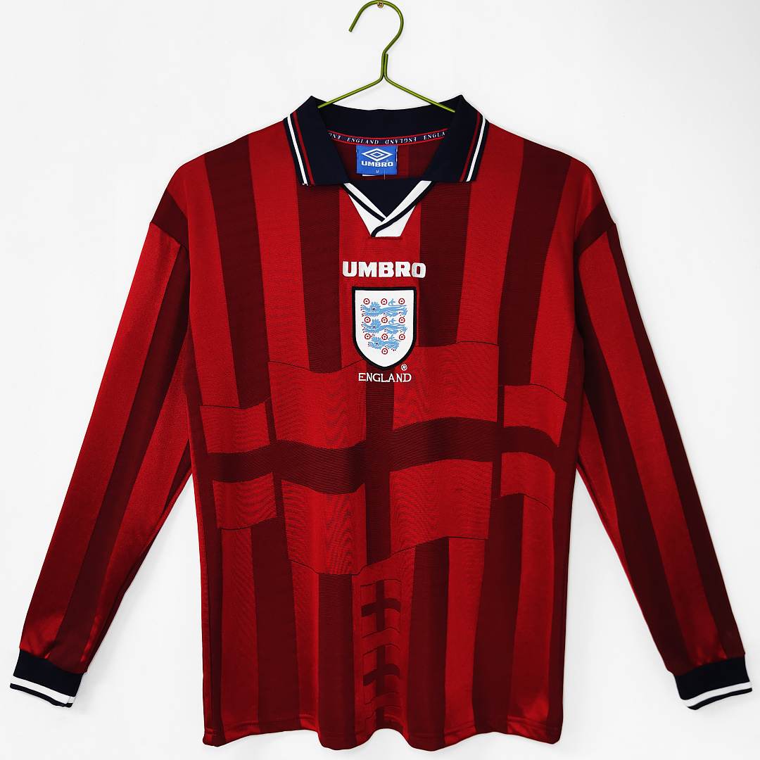 1998 England Away Retro Long Sleeve Soccer Jersey S-2XL