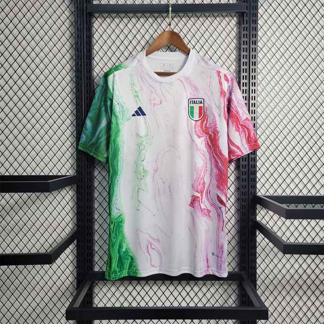 2023 Italy white with green and pink training shirt