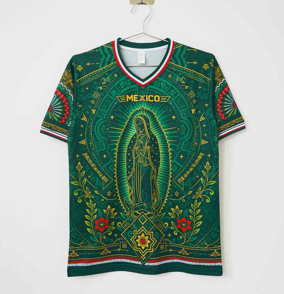 Maillot de football Mexique édition spéciale vert Virgin of Guadalupe et Aztec motif — 2026