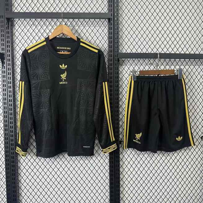 Ensemble de football enfant 25-26 Mexique noir et doré spécial — Manches longues