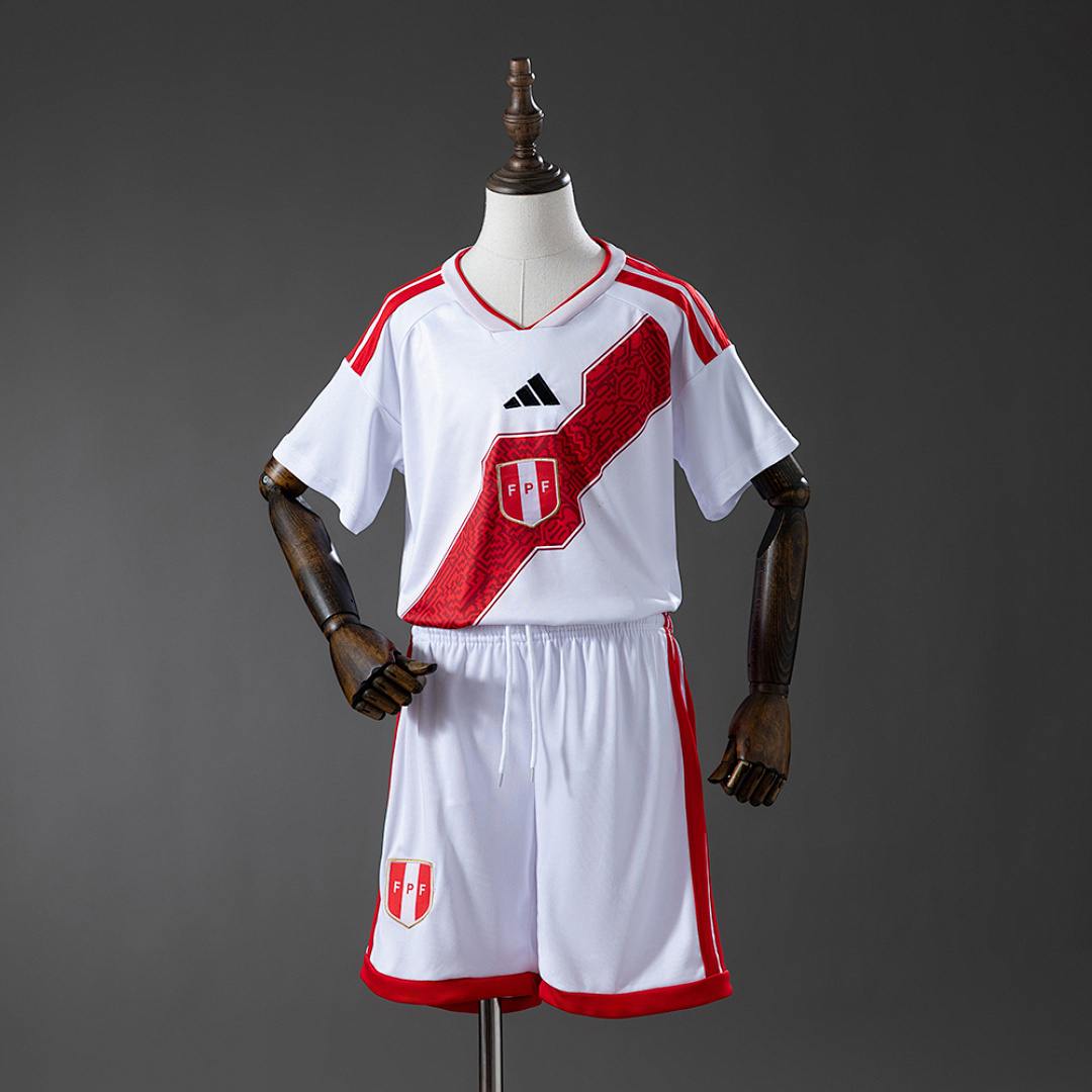 Ensemble de football enfant Peru — 2026 · Domicile · tailles 16–28