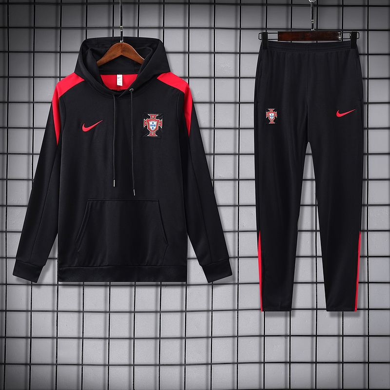 24-25 Portugal black hoodie suit
