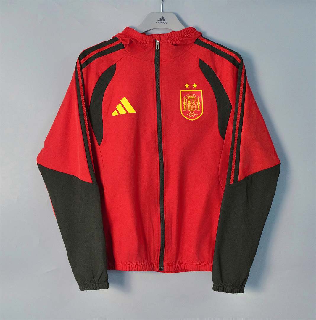 2026 Spain Red and Black Windbreaker Jacket S-3XL