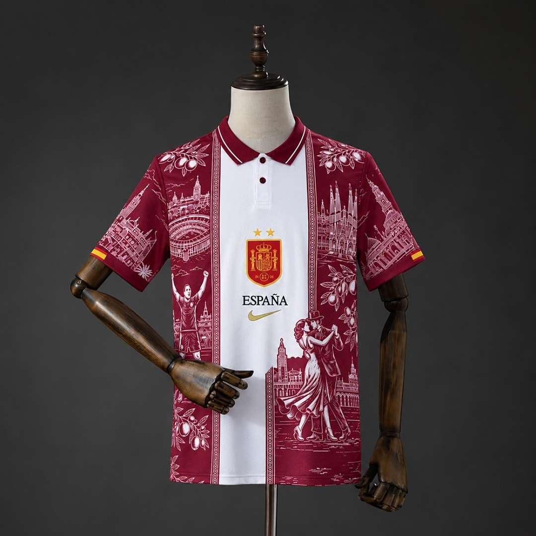 Polo Espagne rouge et blanc — 2026 · tailles S–XXL