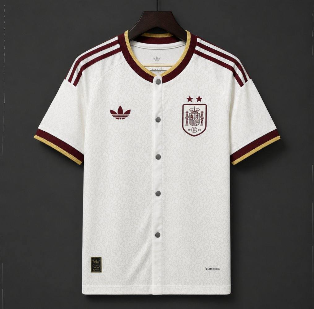 Maillot de football Espagne Two-Star blanc MLB style — 2026 · Extérieur · tailles S–2XL