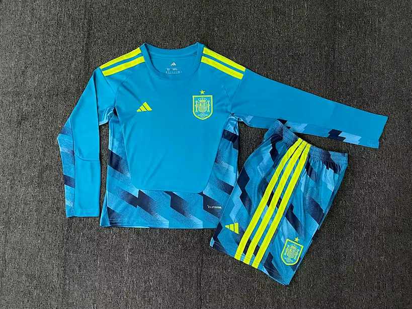 Maillot de football enfant Espagne Coupe du monde bleu gardien — 2026 · Manches longues