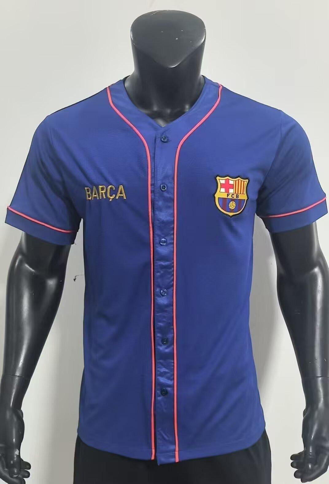 25 26 Barcelona Baseball Jersey Player version 25 26 巴萨 棒球服 蓝色 球员