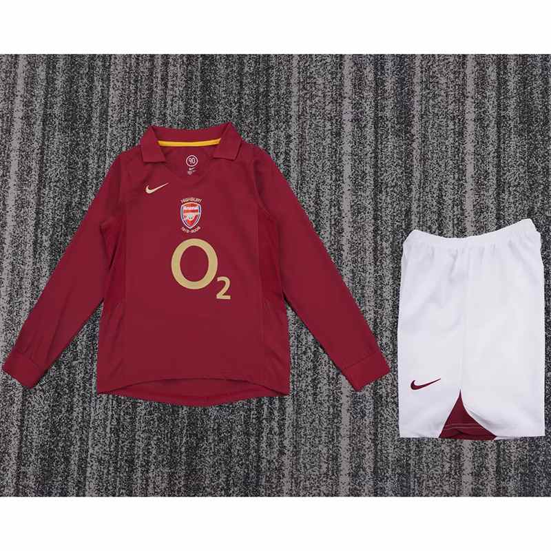 rétro Arsenal 2005/06 domicile à manches longues rouge enfant taille 16-28