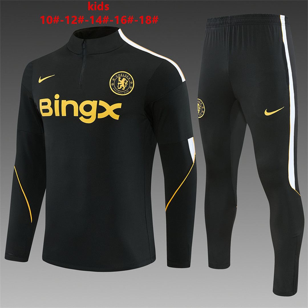 2025/26 Chelsea Black Half-Zip Kids Training Suit Size 10-18