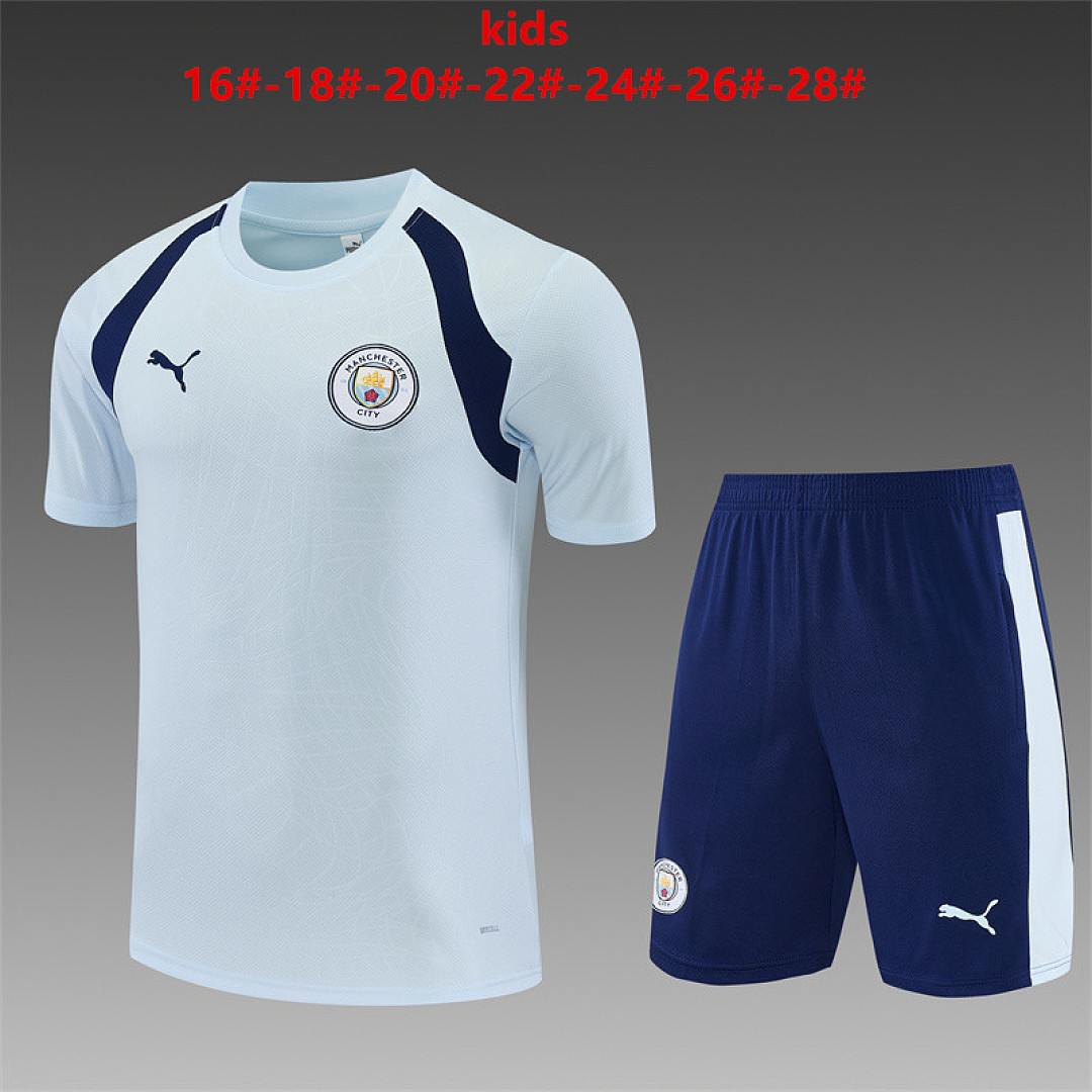 2026/27 Manchester City Pale Ice Blue Training Kids Kit Soccer Jersey 16-28