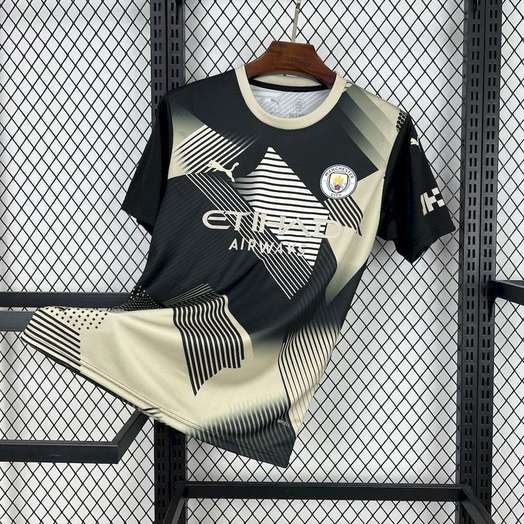 Maillot de football 25-26 MCI noir et jaune concept version — tailles S–XXL