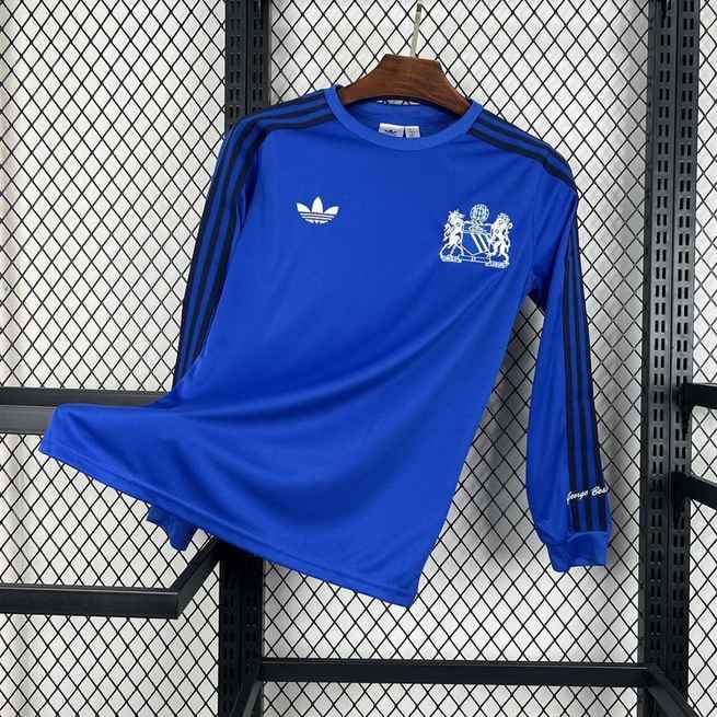 Maillot de football 24-25 MNU collaboration édition bleu — Rétro · Manches longues · tailles S–XXL