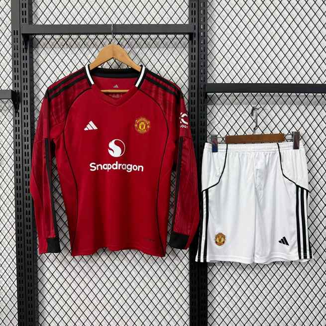 Manchester united 2025/26 home long sleeve Kids Kit