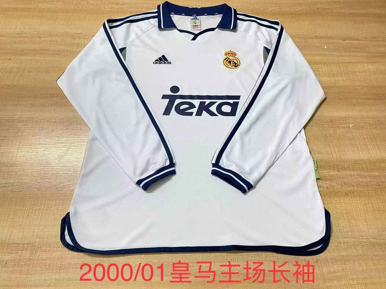 00-01 Real Madrid home long sleeves Retro S-2XL 00 01 皇马 主场 长袖