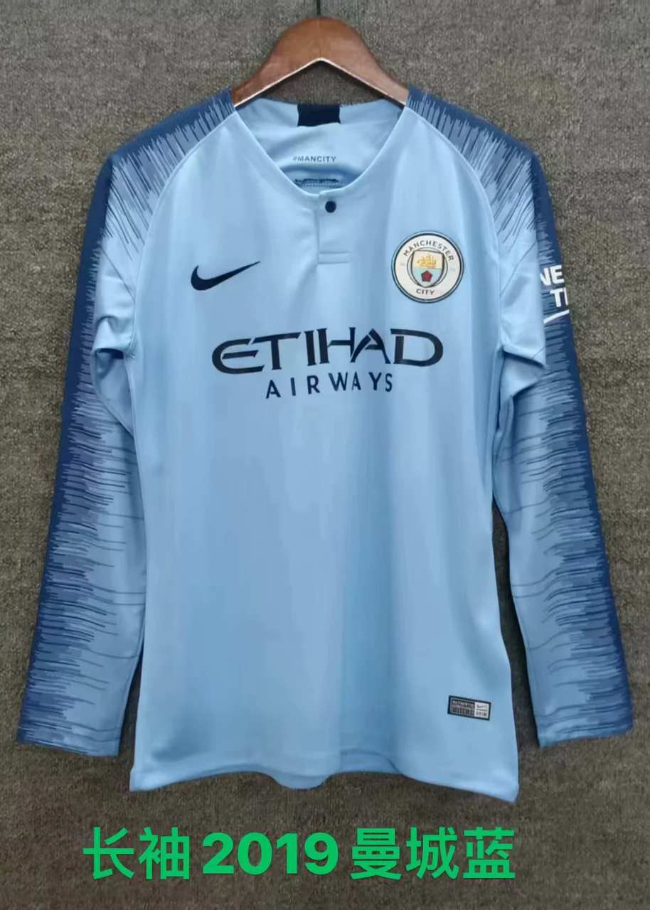 18 19 Man city home long sleeves retro size S-2XL 18 19 曼城 主场 长袖