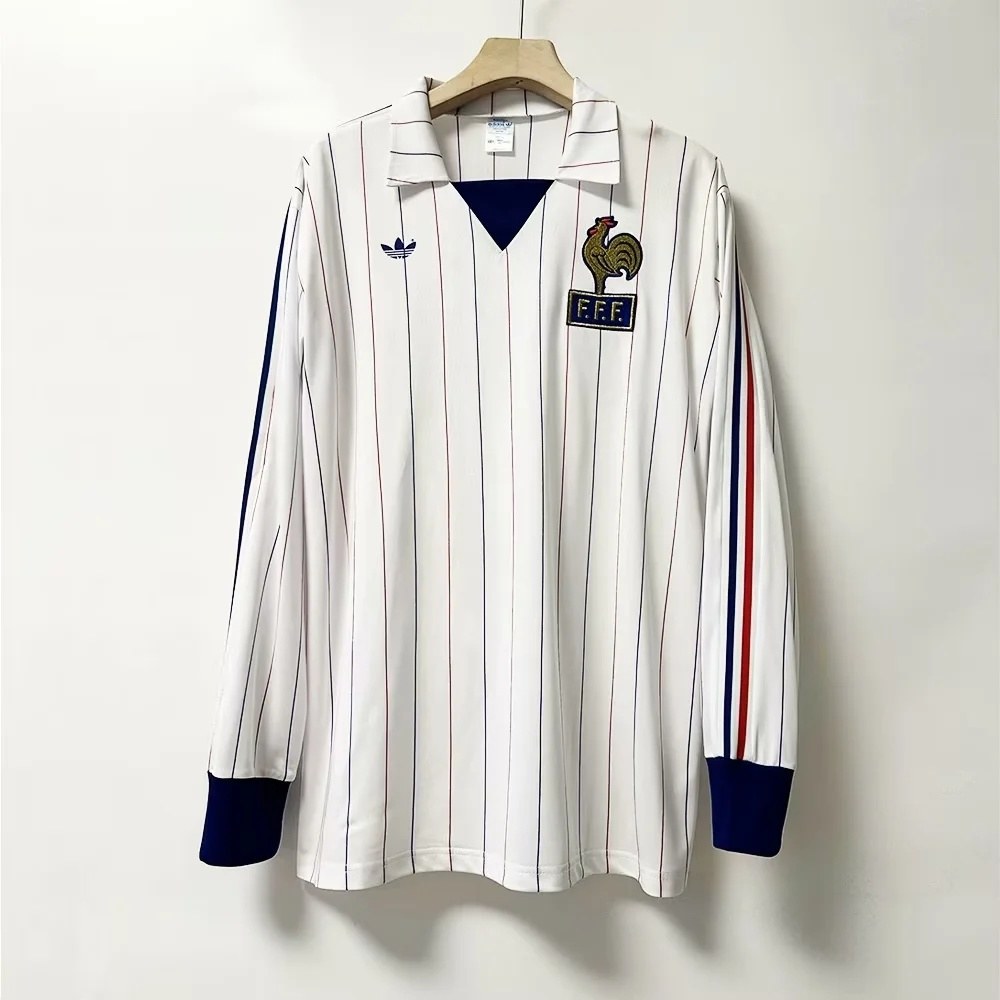 1980 1982 France away Retro white long sleeves size S-2XL 1980-1982 法国 客场 长袖