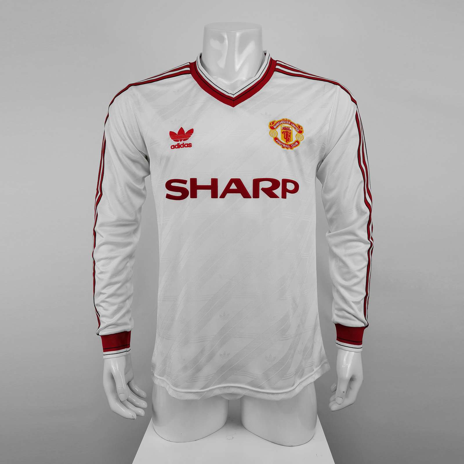 1986 Man United white retro long sleeves soccer jersey size S-2XL 曼联复古长袖