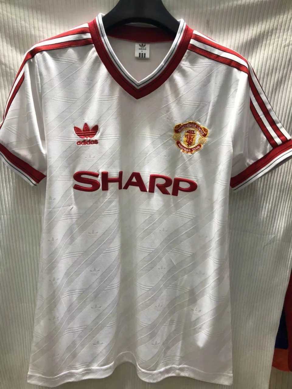 1986 Man United white soccer jersey size S-2XL 1986 曼联 白色 复古