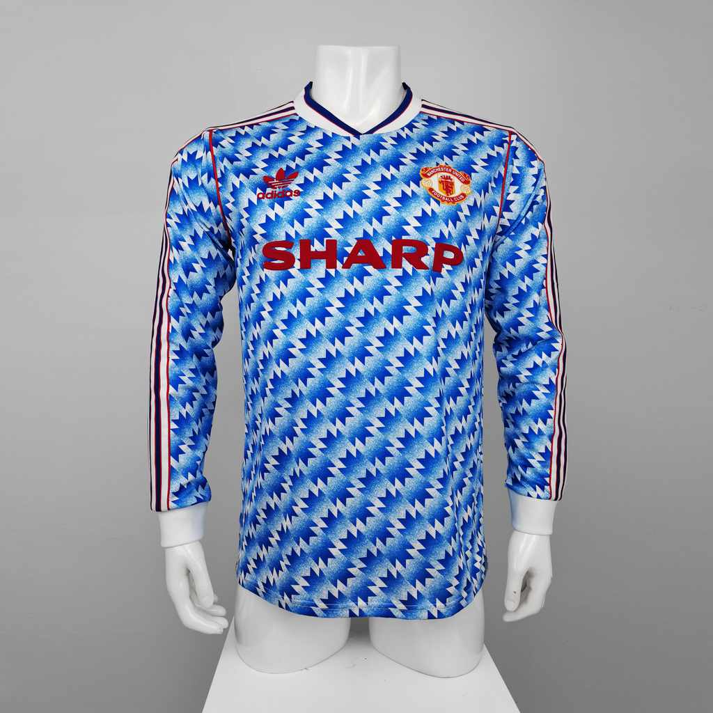 1990 92 Man United away long sleeves soccer jersey S-XXL 曼联客场复古长袖