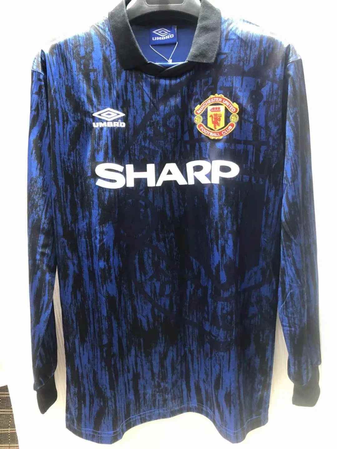 93 Man United away retro long sleeves soccer jersey size S-2XL 曼联客场复古长袖