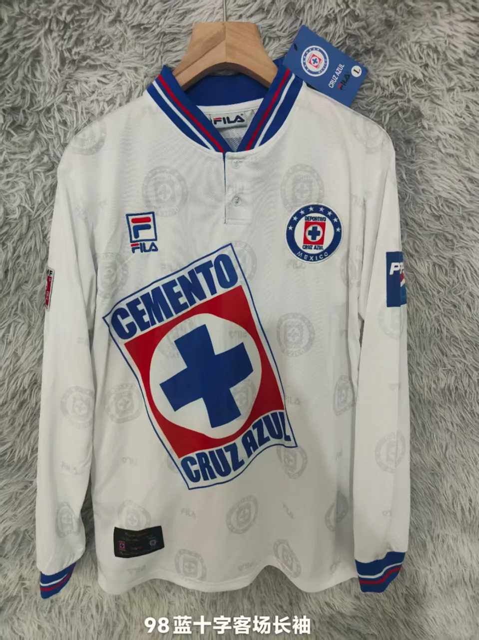 98 99 Cruz Azul away long sleeves Retro size S-2XL 98 99 蓝十字 客场 长袖