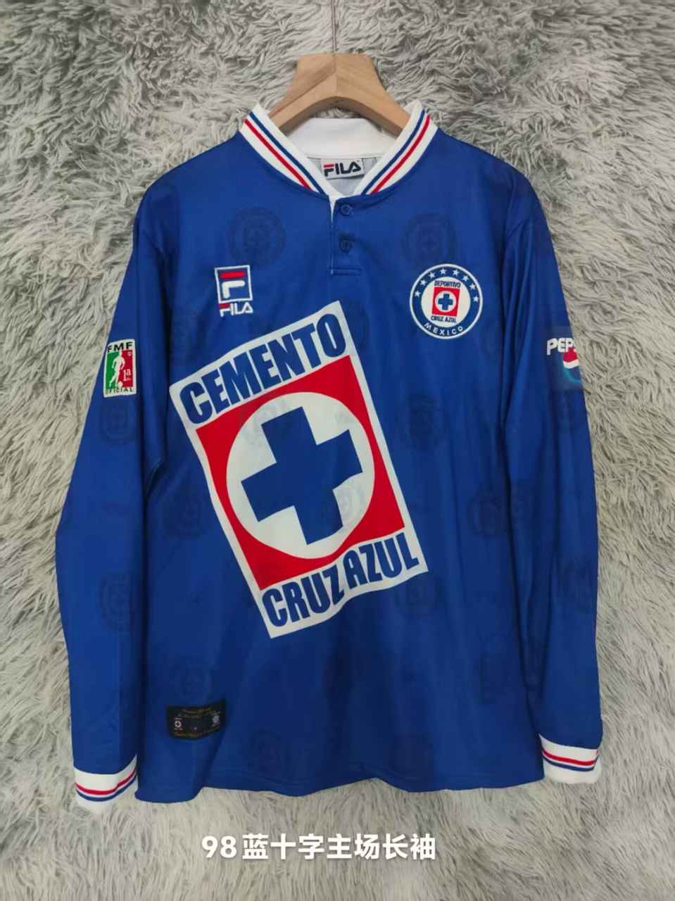 98 99 Cruz Azul home Retro Long Sleeve size S-2XL 98 99 蓝十字 主场 长袖