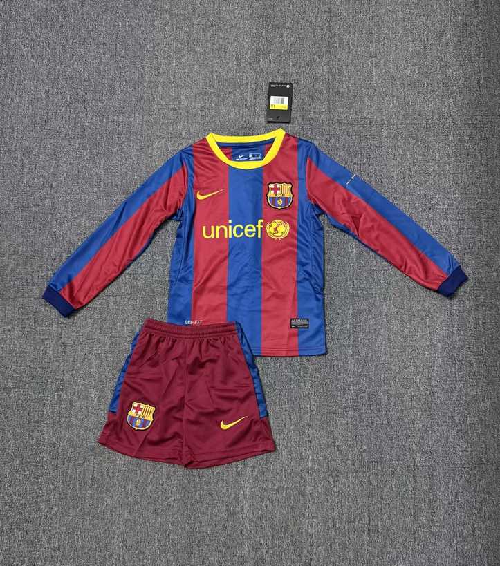 10 11 Barcelona home retro children's suit long sleeves 10 11 巴萨 主场 长袖 孩子套装