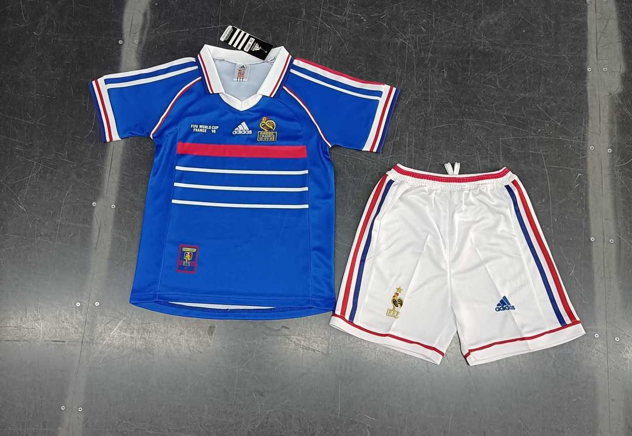 1998 France home kid kits Retro 1998 法国 主场 儿童套装